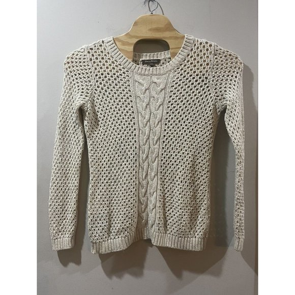 Tommy Bahama Sweater Womens L Ivory Long Sleeve‎ Wool Blend Metallic Open Knit - Picture 1 of 6
